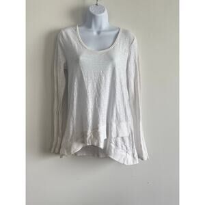 Sundance White Long Sleeve Scoop Neck Top Small 100% Cotton Layered Hem
